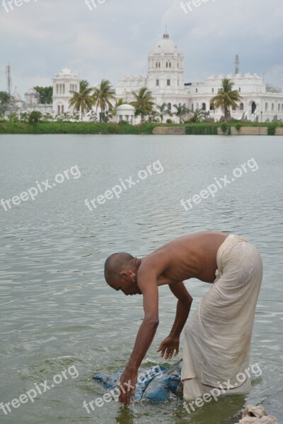 Old Water Blue Sky Men Washing