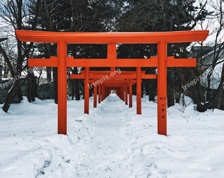 Sapporo Shrine Torii Snow Faith