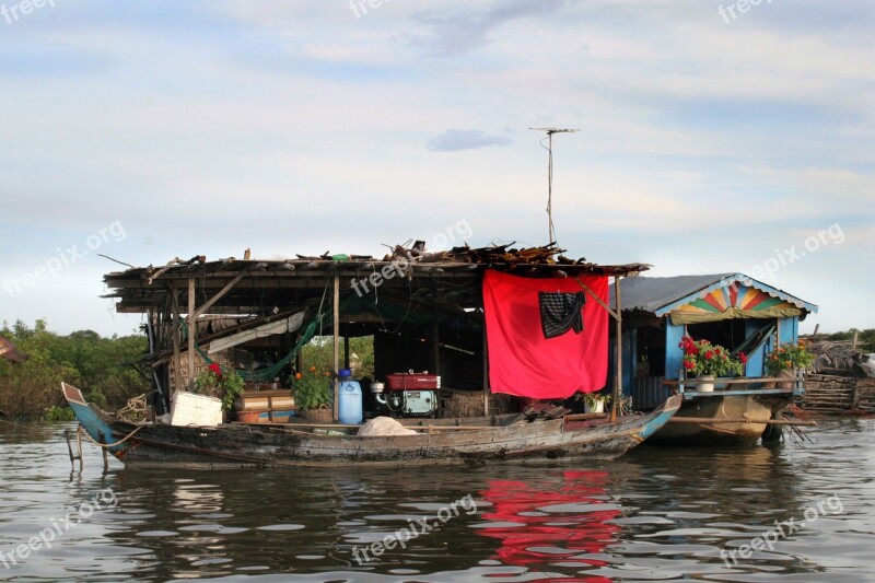 Cambodia Floating House Boat Lake