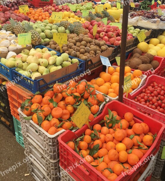 Market Tangerines Fruit Pear Apples