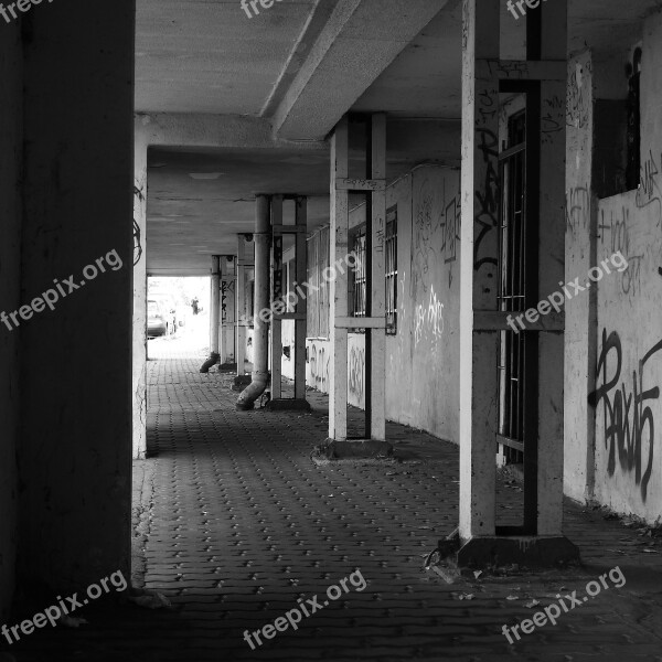 Arcade Urban Weathered Old Building Outskirts