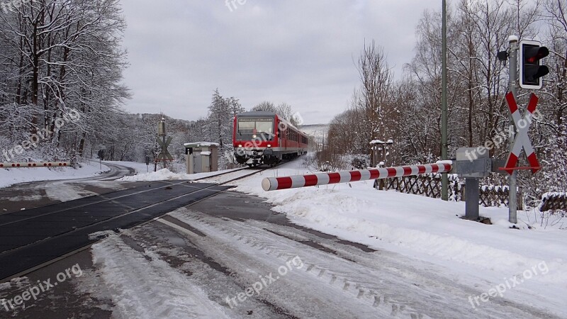 Winter Railway Semi-barrier Vt 628 Units Level Crossing