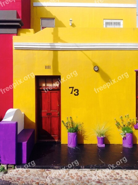 House Colourful Exterior Yellow Purple