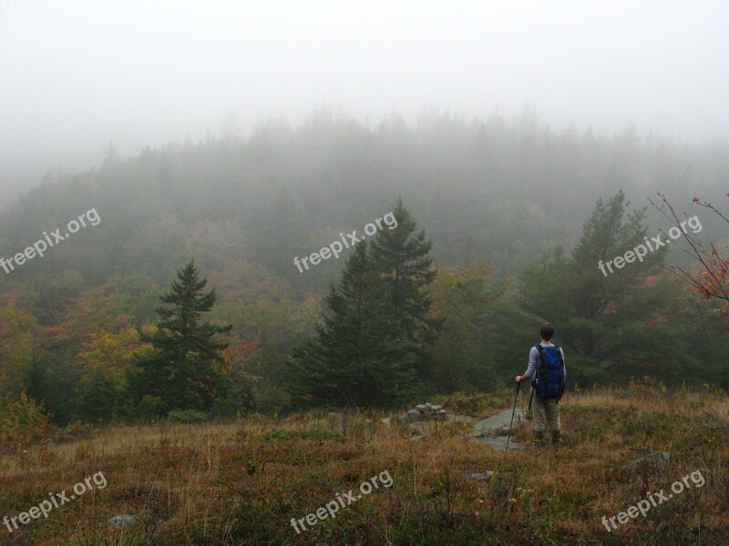 Hike Backpack Mountains Fog Adventure