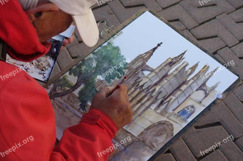 Artist Painting Palma Cathedral La Seu