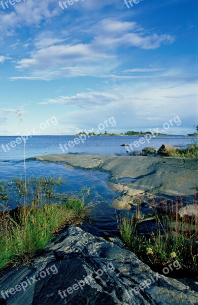 Evening Sky Baltic Sea Rock Gras