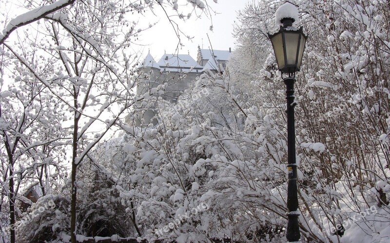 Concluded Bright Stone Lantern Heidenheim Germany Winter Free Photos