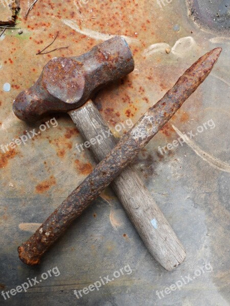 Tools Hammer Awl Stonecutter Old