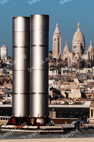 Paris Roofs Fireplaces Tourism Sacred Heart Panoramic View