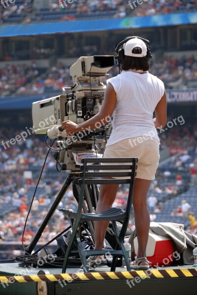 Camera Woman Female Video Ball Game Stadium Event