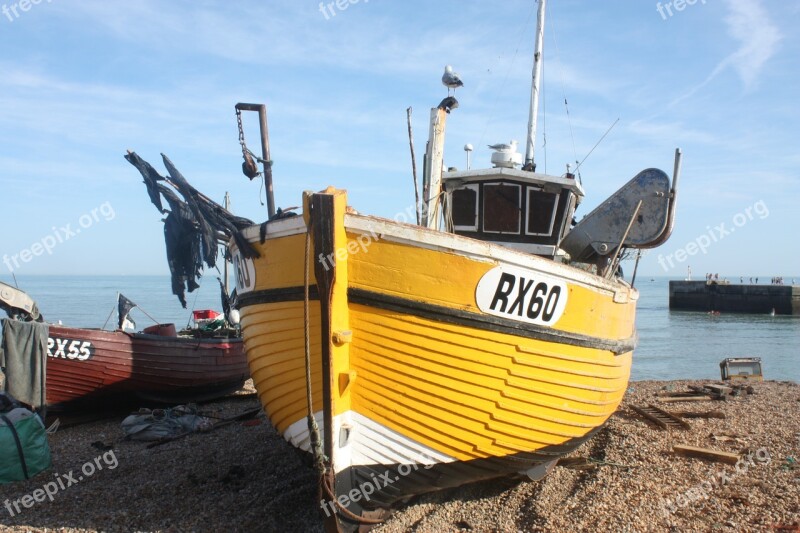 Fishing Boat Hastings Yellow Coast