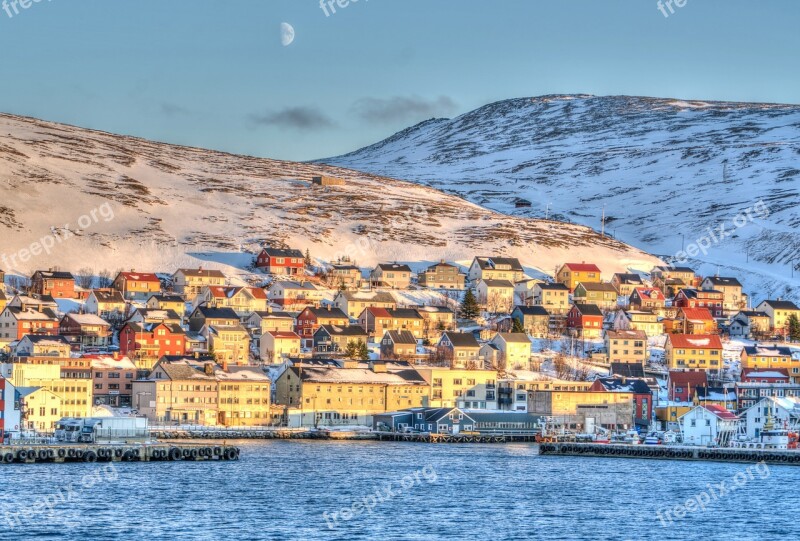 Norway Mountain Moon Honningsvag Coast