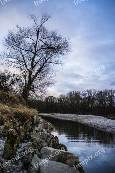 Isar Tree Sky Clouds Nature