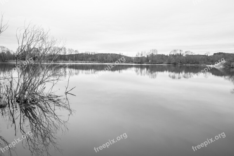 Black White Monochrome Lake Water Nature