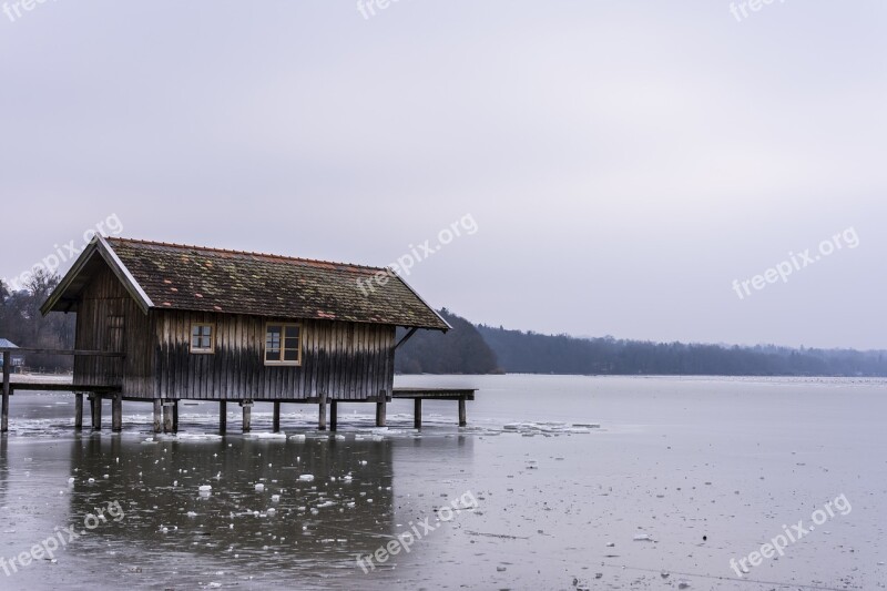 Ammersee Boat House Frozen Water Lake