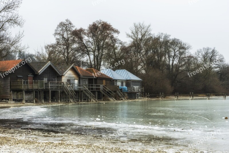 Ammersee Boat House Frozen Water Lake