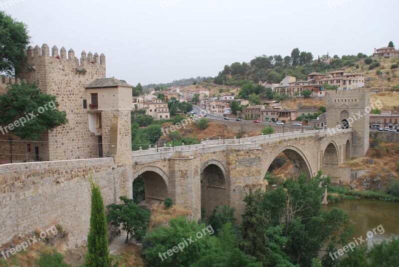 Toledo Rampart Bridge Spain Wall