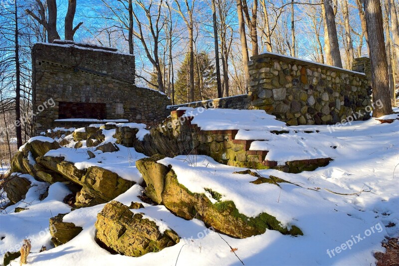 Stone Structure Snow Winter Sunlight Abandoned