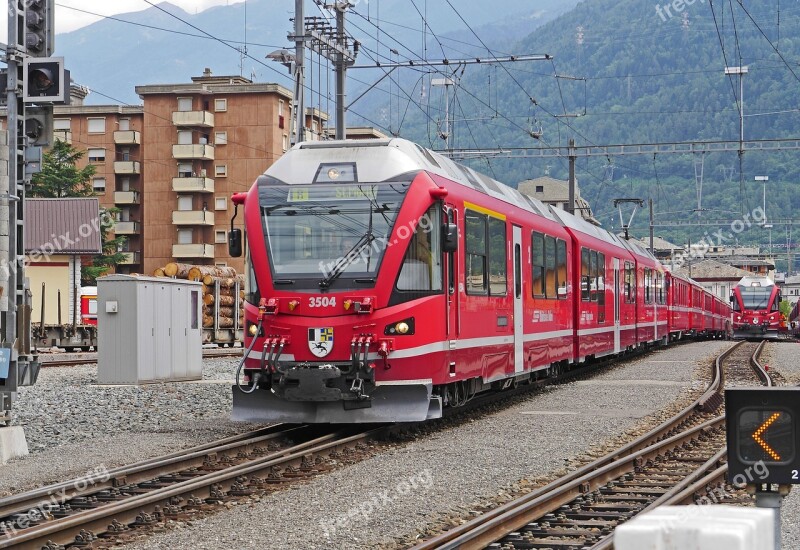 Departure In Tirano North Italy Bernina Railway Railway Station Rail- Cars