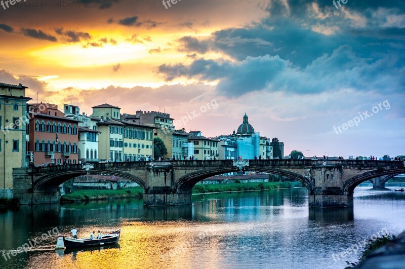 Florence Sunset Ponte Vecchio River Italy