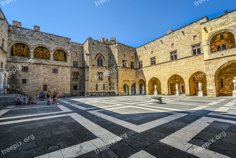 Rhodes Greece Castle Courtyard Greek