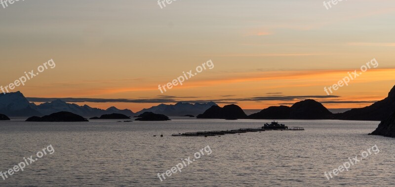 Norway Coast Sunset Rocky Islands Water Landscape Arctic