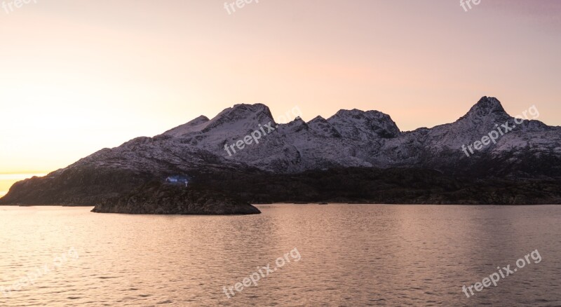 Norway Coast Sunset Fjord Snow Water