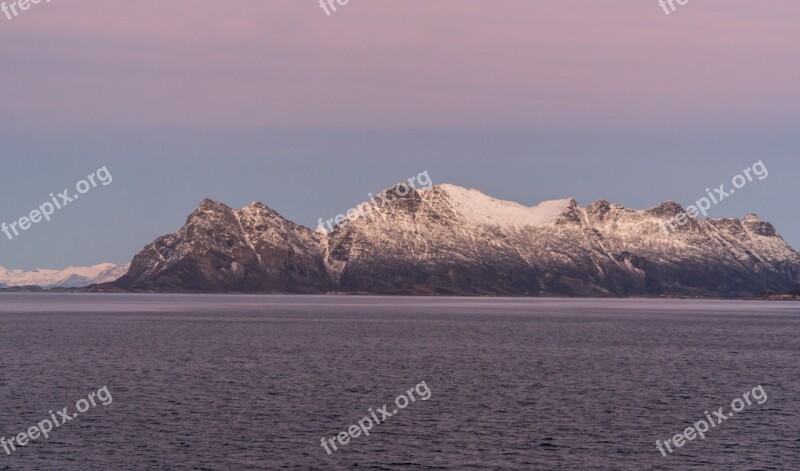 Norway Coast Sunset Fjord Snow Water