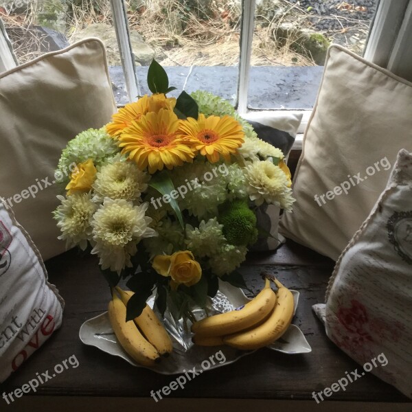 Flowers Bananas Cottage Window Color Floral