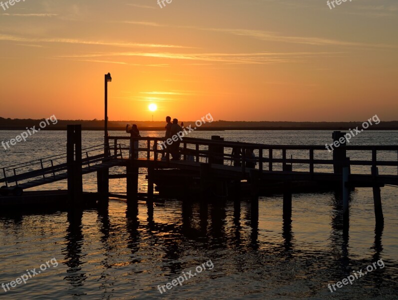 Sunset People Observing Fishing Pier Dock