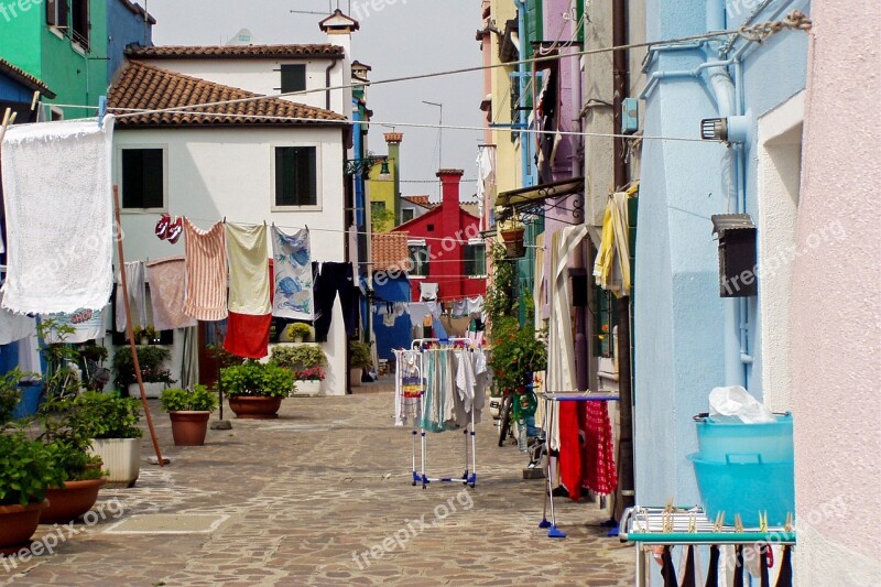 Murano Colourful Houses Drying Laundry Laundry Venice