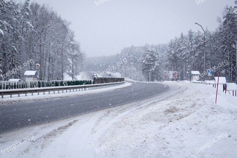 Road Forest Snowy Road Journey The Way