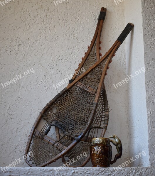 Antique Snowshoes And Mug Snowshoes Antique 120 Years Old Classic