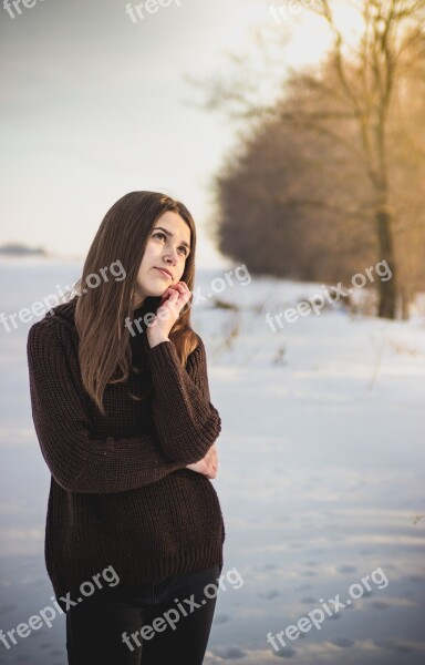 Girl Portrait Thinking Lost Sunset