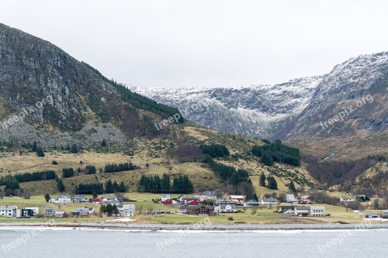 Norway Coast Mountains Snow Architecture Scandinavia