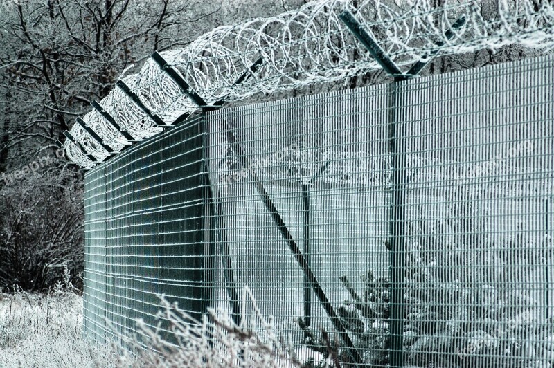 Fence Fencing Barbed Wire Winter Barrier