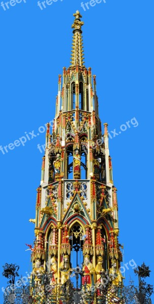 Building Beautiful Fountain Nuremberg Golden Gilded