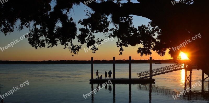 Dock Pier Fishing People Silhouette