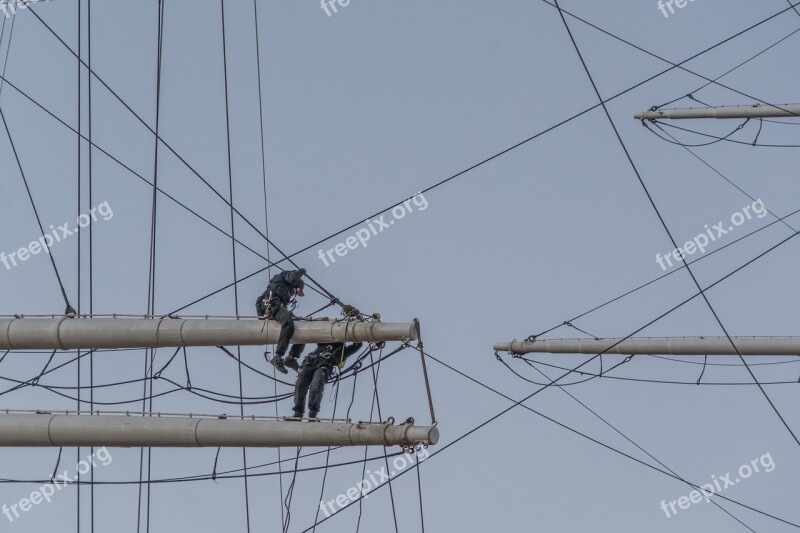 Men Working Ship Yacht Danger Shipping