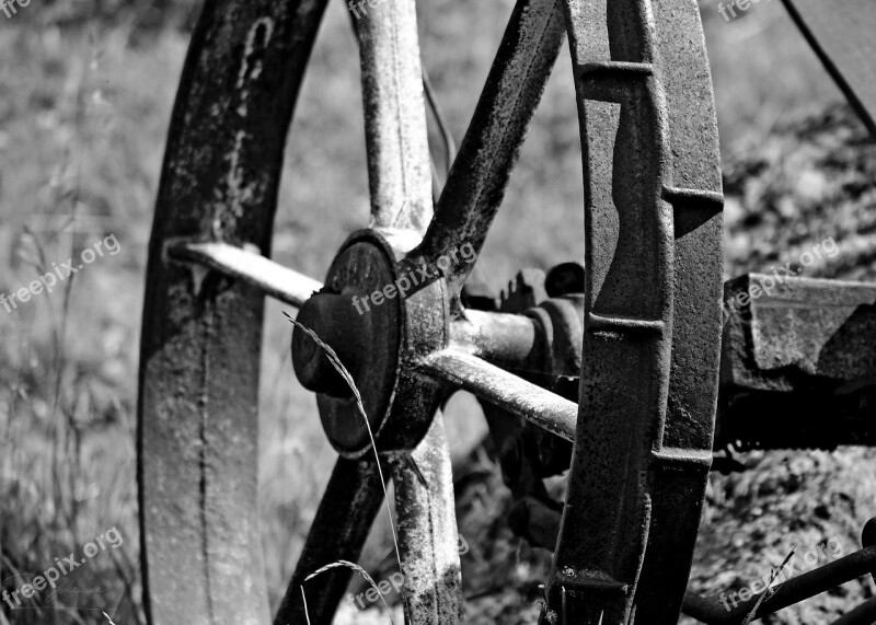 Mower Wheel Nostalgia Black And White Farmers