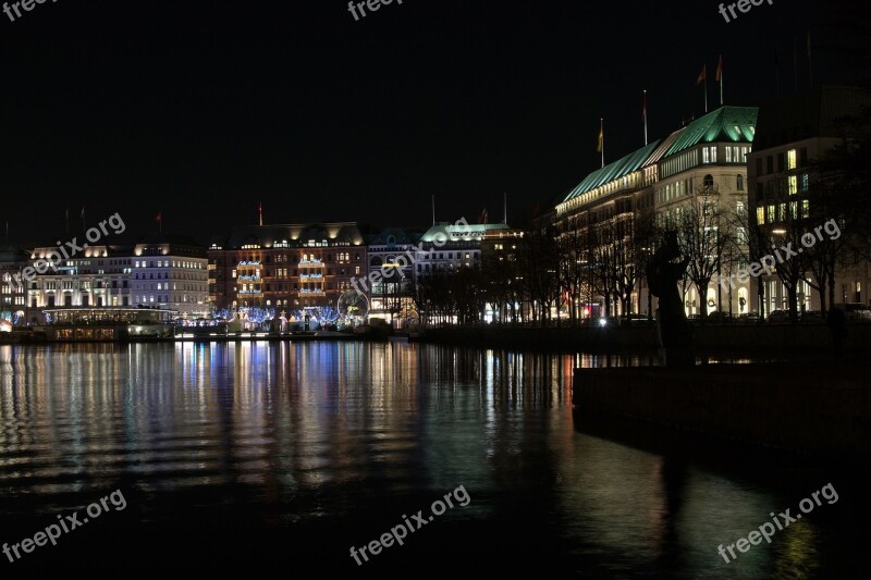 Hamburg Night Christmas Market Outer Alster Alster