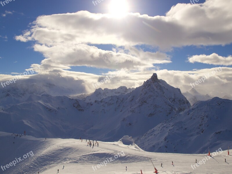 Mountains Sun Snow Clouds Alps