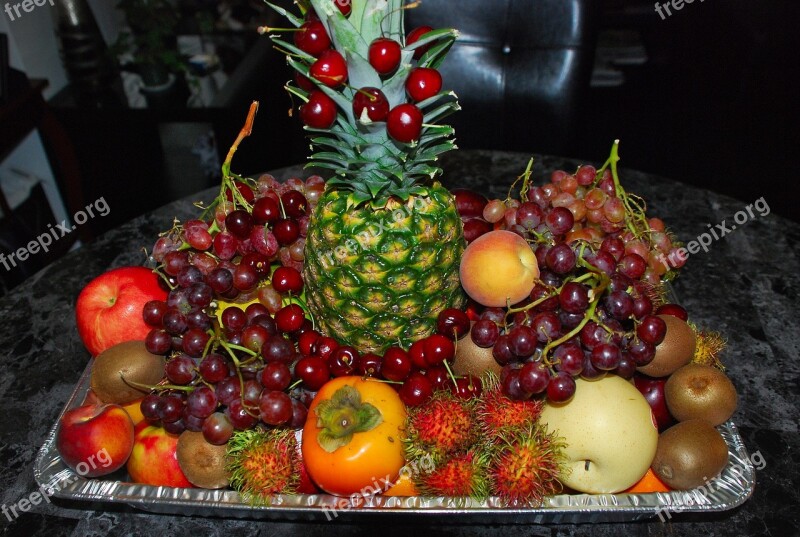 Fruits Fruit Platter Pineapple Grapes Apples