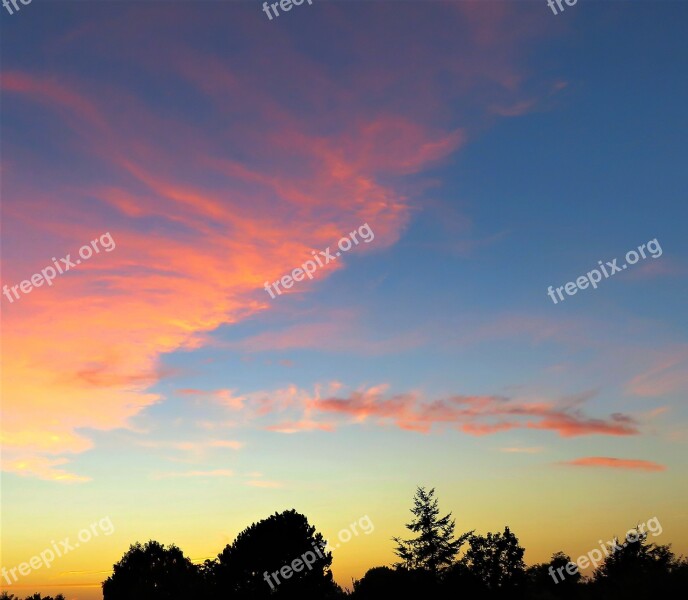 Nature Afterglow Sunset Golden Red Clouds