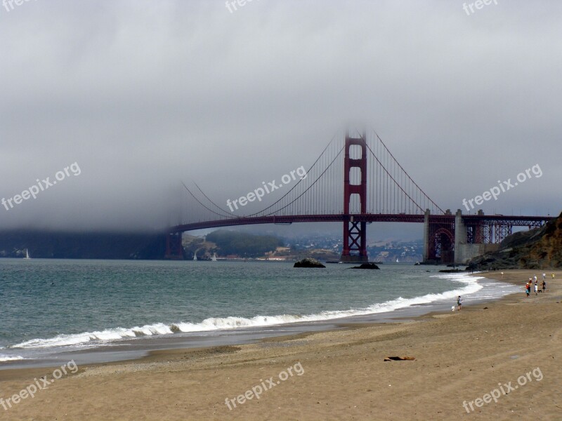 Golden Gate Bridge Fog Beach Bridge Gate