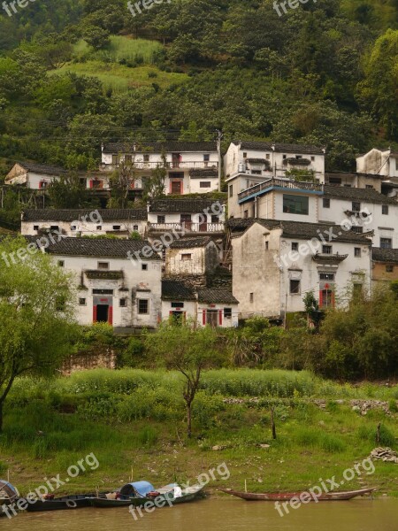 The Ancient Village Houses Wharf Wall Anhui Free Photos