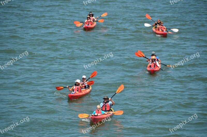 Kayaks People Leisure Water Sport