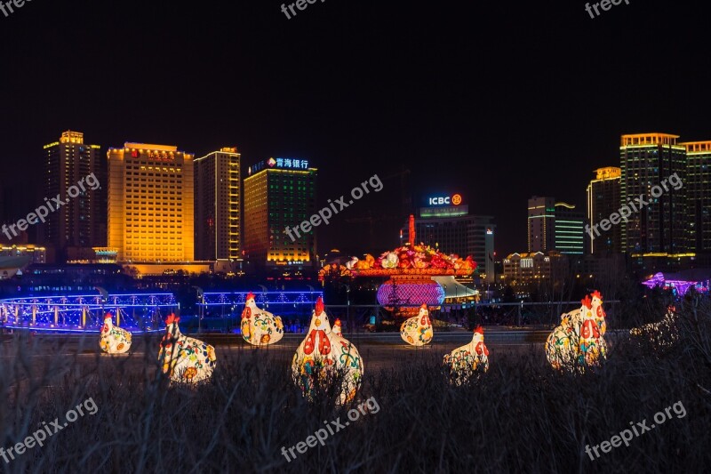 Chinese New Year Xining Center Square Shape Lantern Free Photos