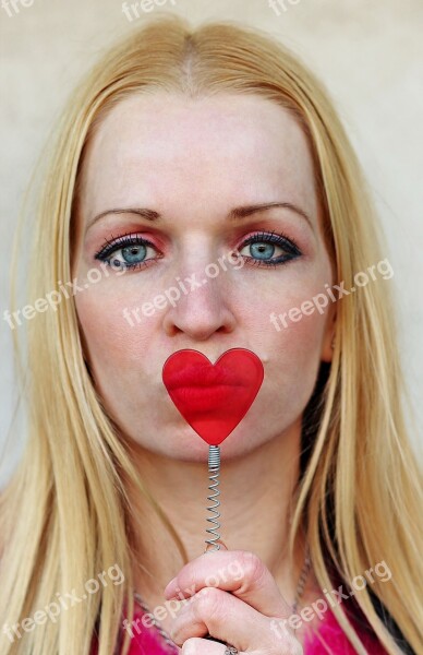 Blonde Woman Heart Send Kisses Facial Makeup