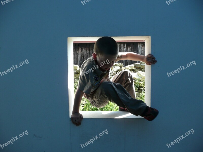 Window Boy Game Unknown Blue Wall